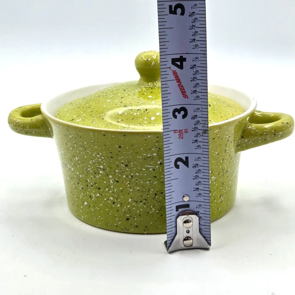 CALIFORNIA PANTRY Covered Casserole Bowl Dish Green Speckled RETRO